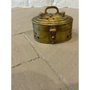 Miniature Brass Cricket Box Top Handle Pierced Brass Oval Hinged Lid Decorative